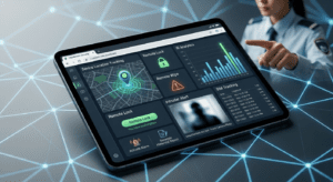 Anti-theft suite dashboard showing remote lock device tracking and intruder alert