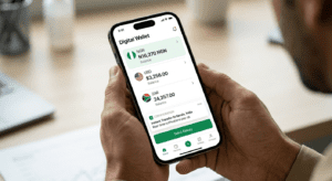 This image focuses on the solution to limited access and exclusion, as discussed in the 'Digital Wallet Systems' and 'Recipient Cannot Access' sections. The wallet holds multiple balances, bypassing traditional banking needs for inclusion in markets like Nigeria
